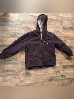 Carhartt Burgundy Hooded Sherpa-Lined Work Jacket